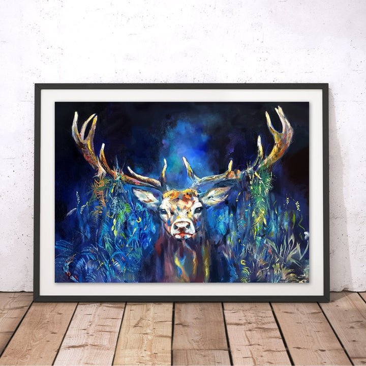 Blue Grazing Stag Original Print - Sue Gardner - Wraptious