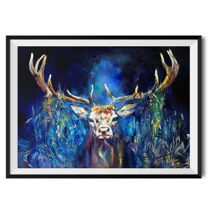 Blue Grazing Stag Original Print - Sue Gardner - Wraptious