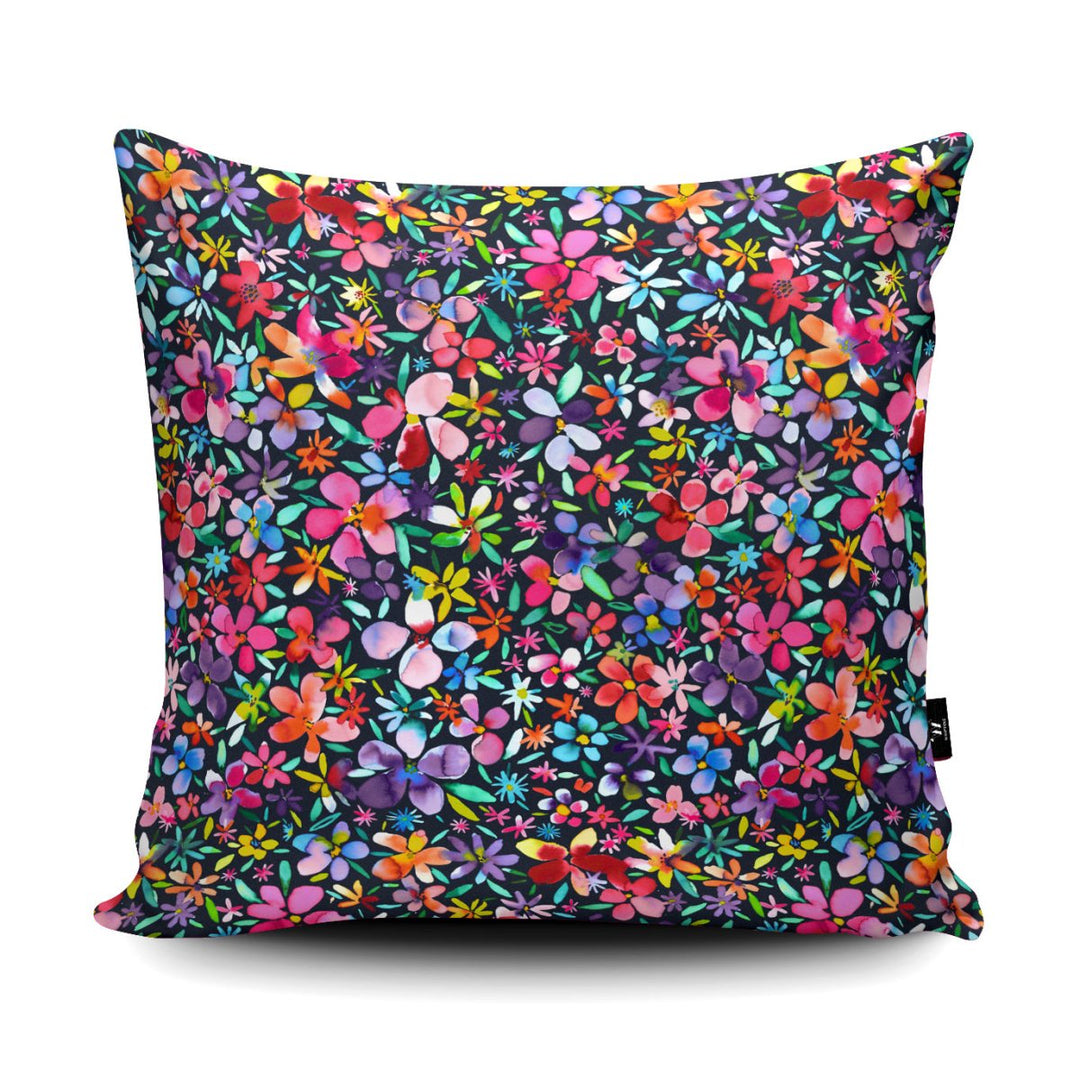 Colourful Flowers Petals Navy Cushion - Ninola Design - Wraptious