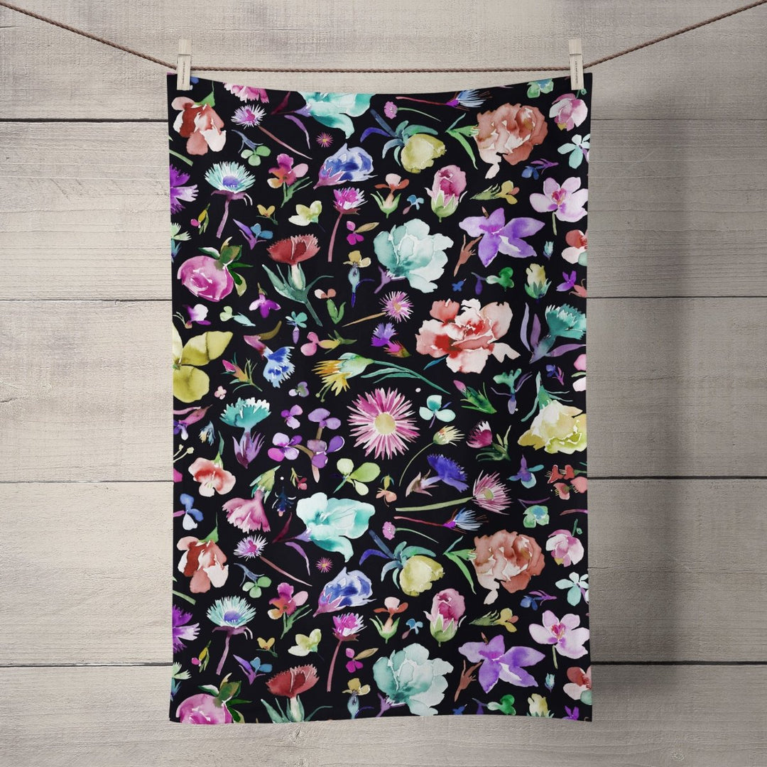 Flower Buds Dark Tea Towel - Ninola Design - Wraptious