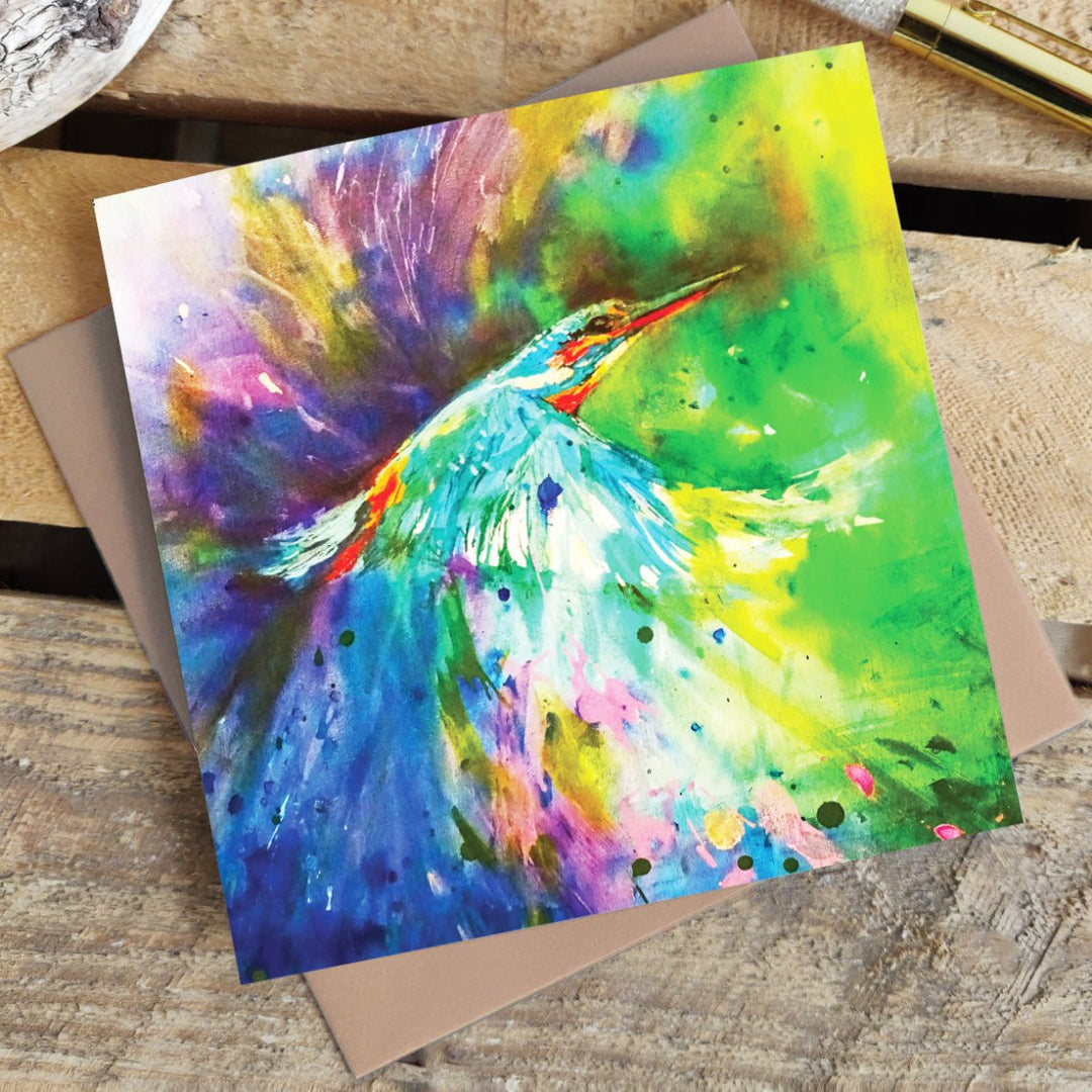Flying Kingfisher Greetings Card - Sue Gardner - Wraptious