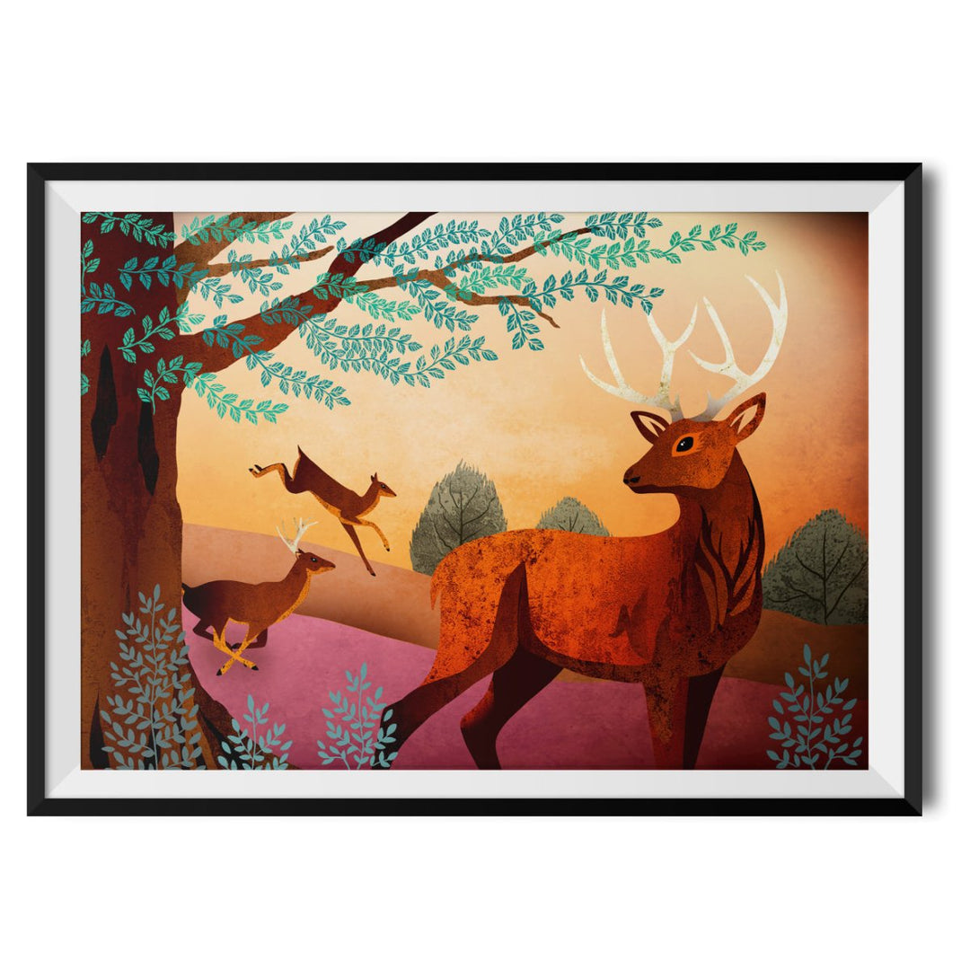 Red Deer Original Print - Charlotte Anne - Wraptious