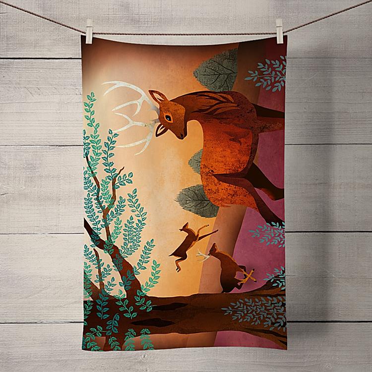 Red Deer Tea Towel - Charlotte Anne - Wraptious