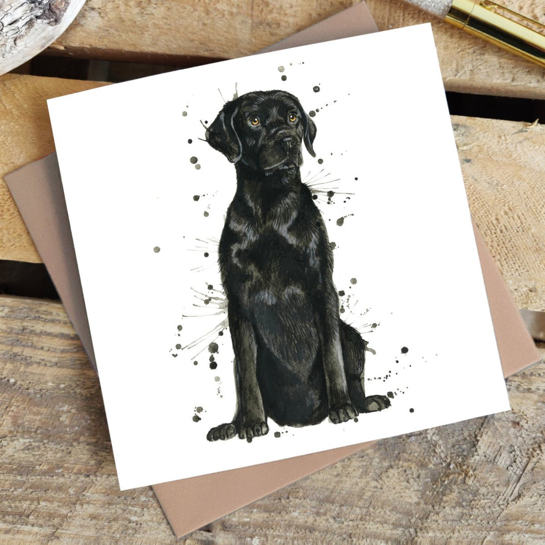 Splatter Black Labrador Greetings Card - Katherine Williams - Wraptious