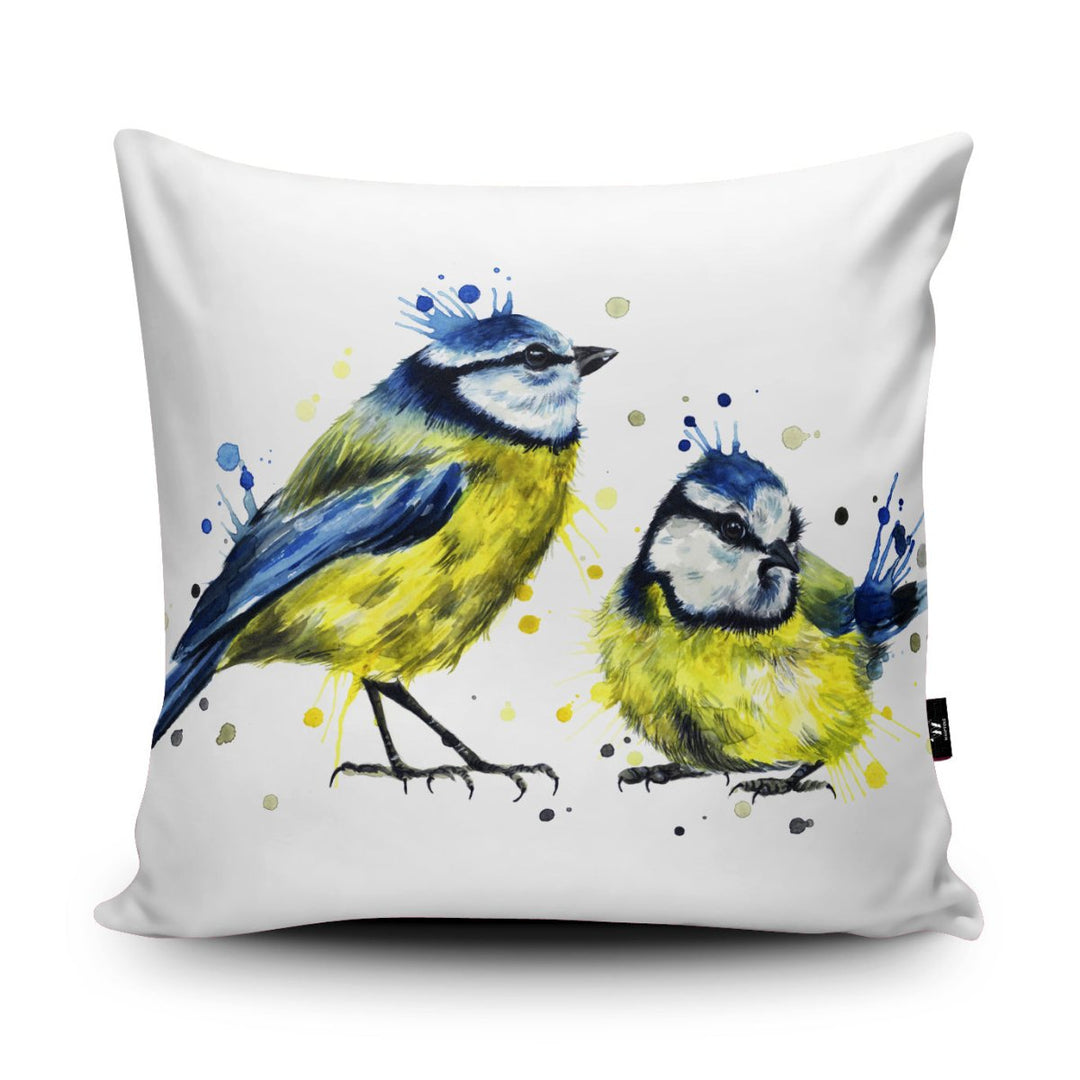 Splatter Blue Tits Cushion - Katherine Williams - Wraptious