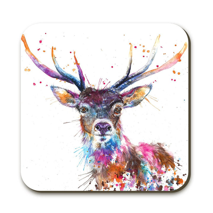 Splatter Rainbow Stag Coaster - Katherine Williams - Wraptious