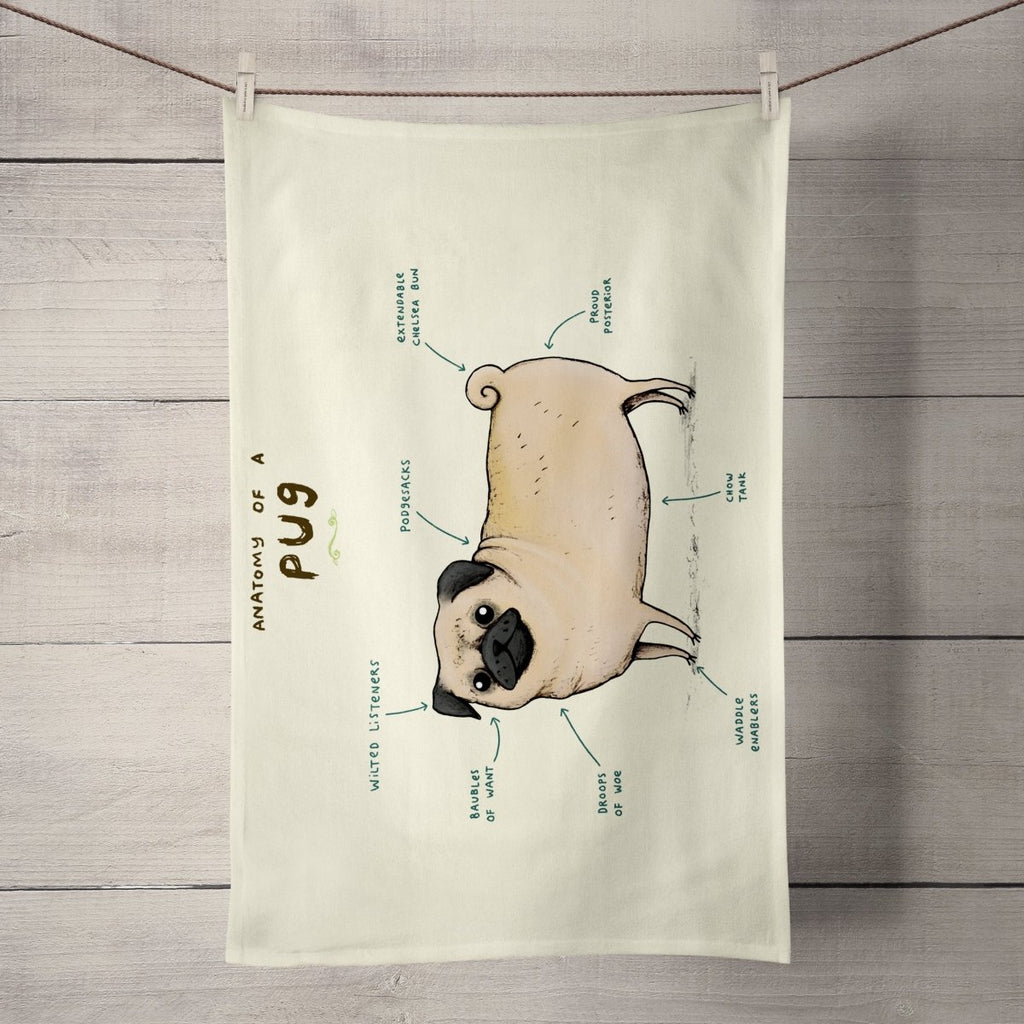 Anatomy of a Pug Tea Towel - Sophie Corrigan - Wraptious