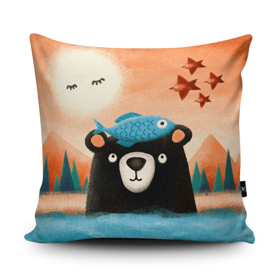 Fish and Bears Day Off Cushion - Jonathan Willoughby - Wraptious