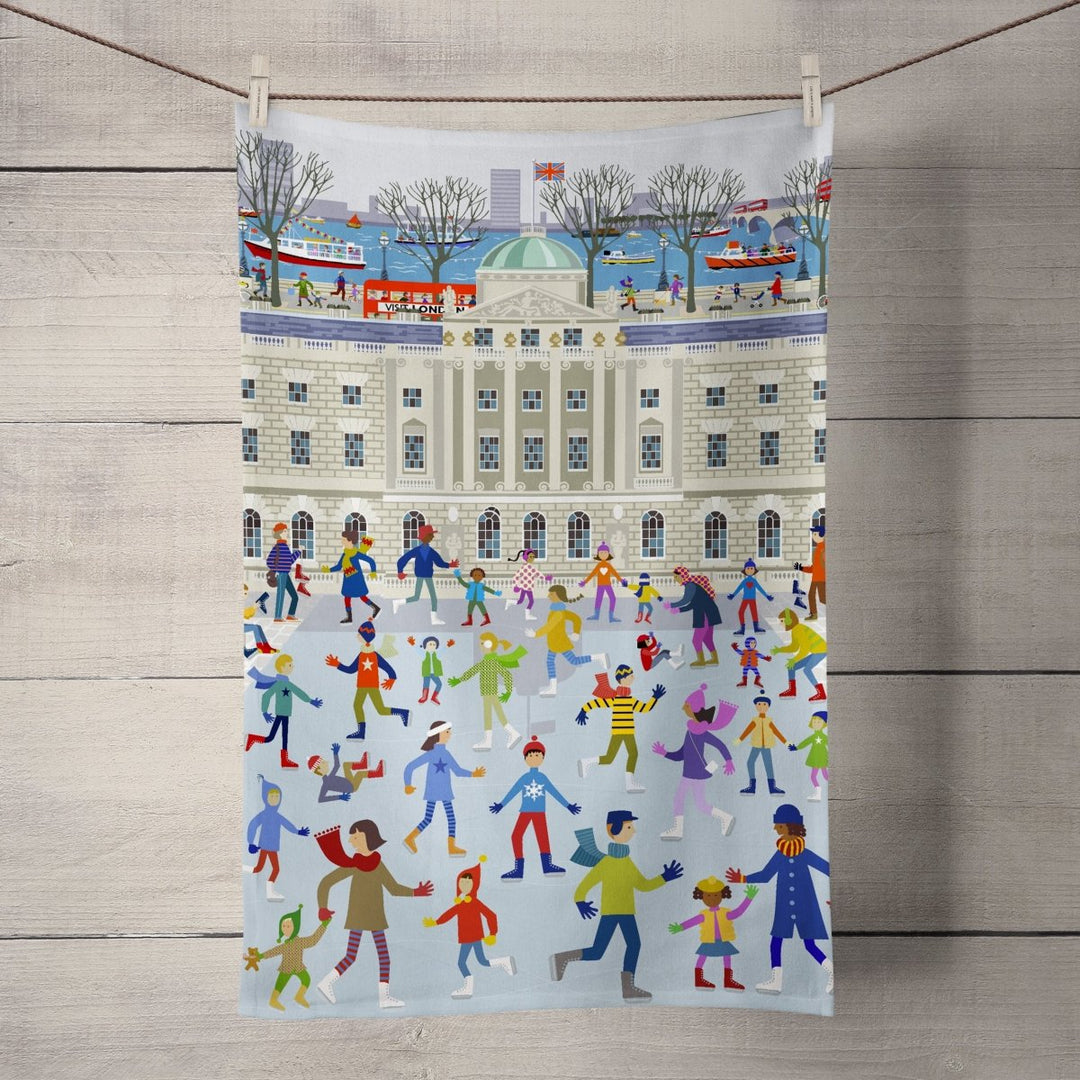 Skating at Somerset House Tea Towel - Erica Sturla - Wraptious