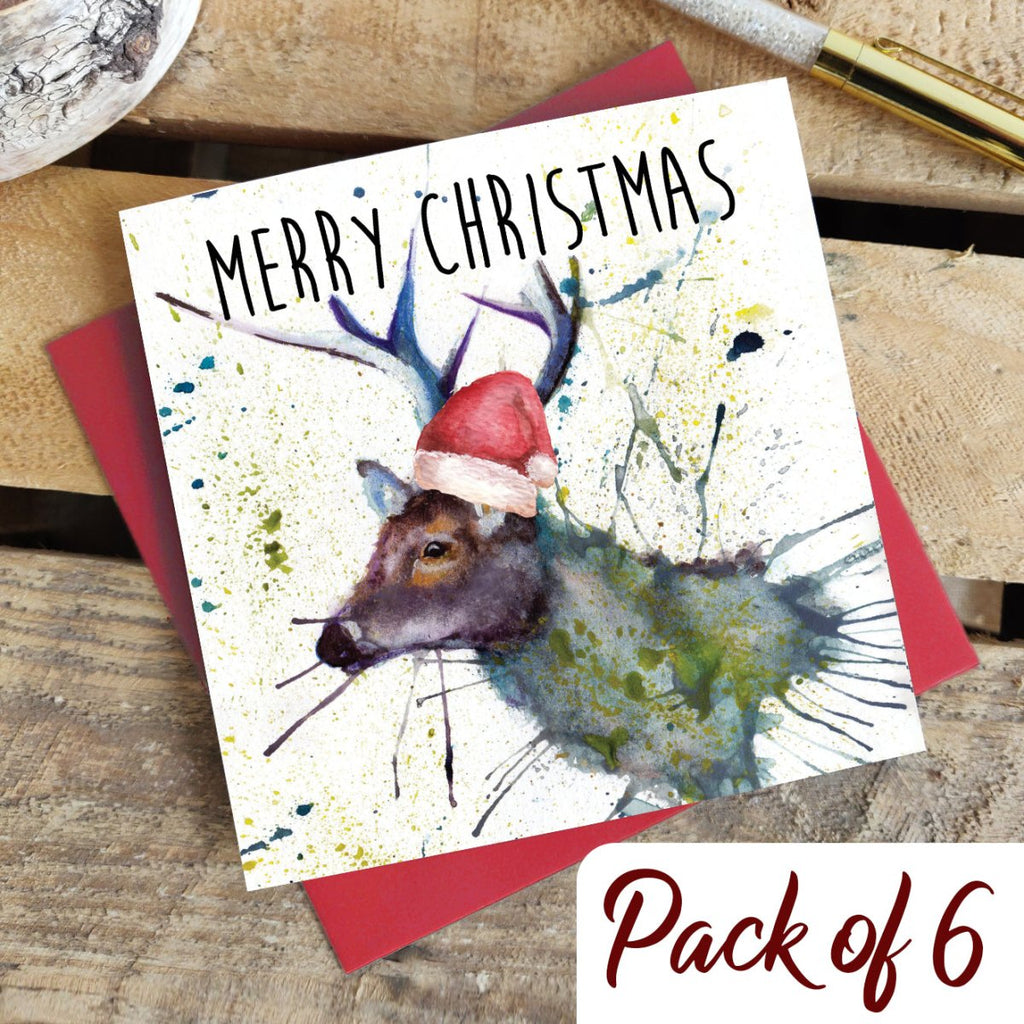 Splatter Christmas Stag Christmas Card Pack - Katherine Williams - Wraptious