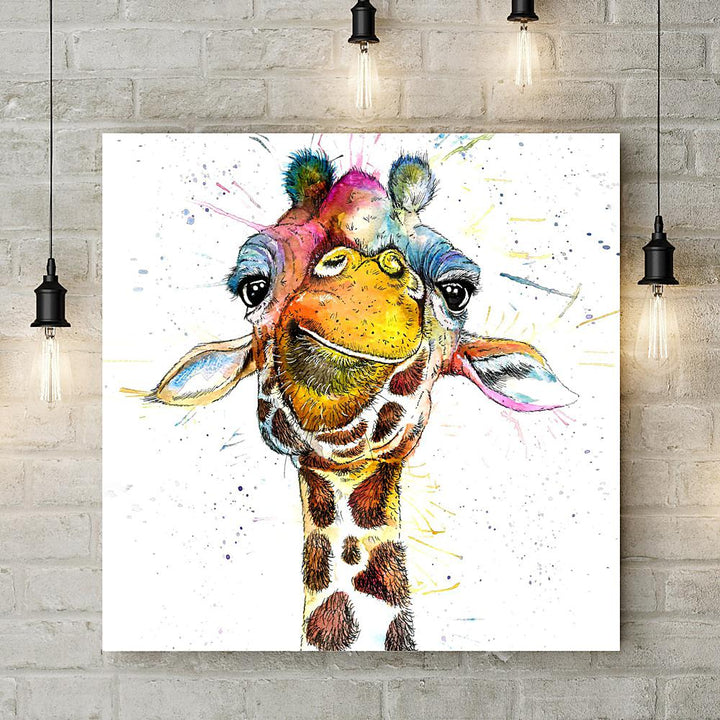 Splatter Rainbow Giraffe Deluxe Canvas - Katherine Williams - Wraptious