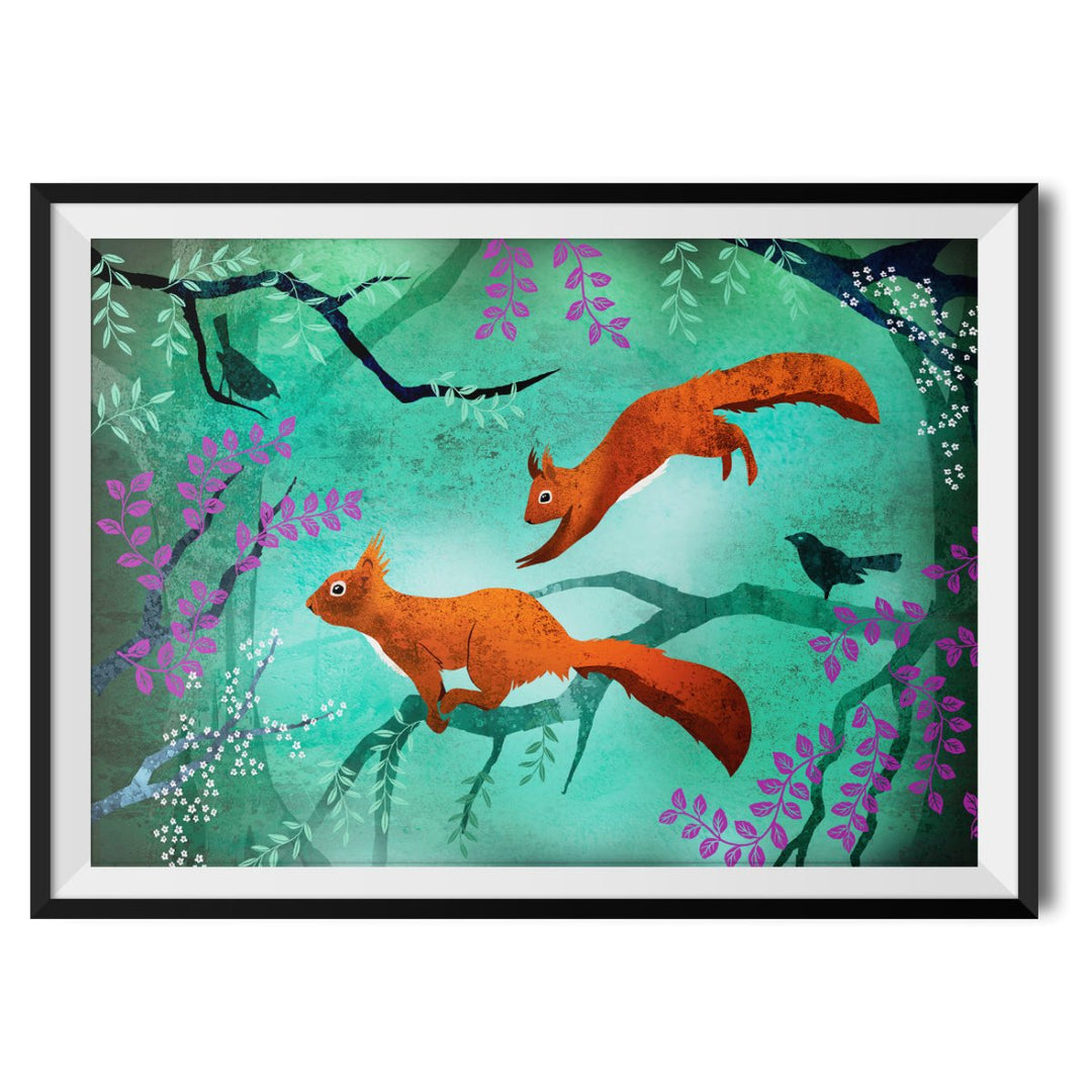 Squirrels in the Branches Original Print - Charlotte Anne - Wraptious