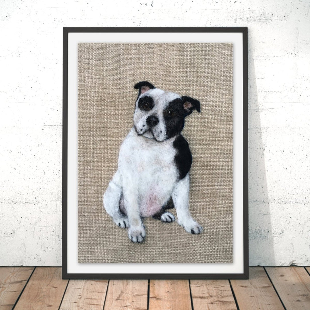 Staffordshire Bull Terrier Black White Original Print - Sharon Salt - Wraptious