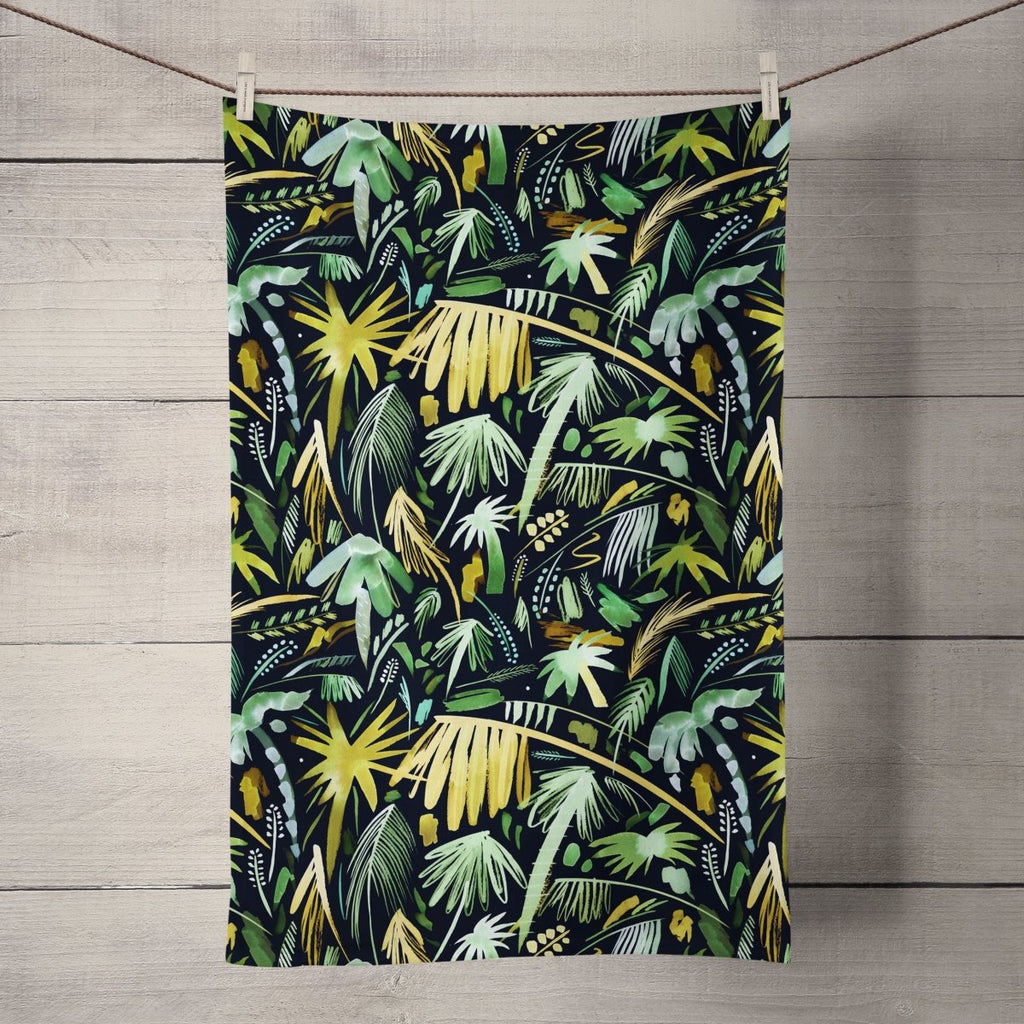 Tropical Expressive Palms Green Tea Towel - Ninola Design - Wraptious