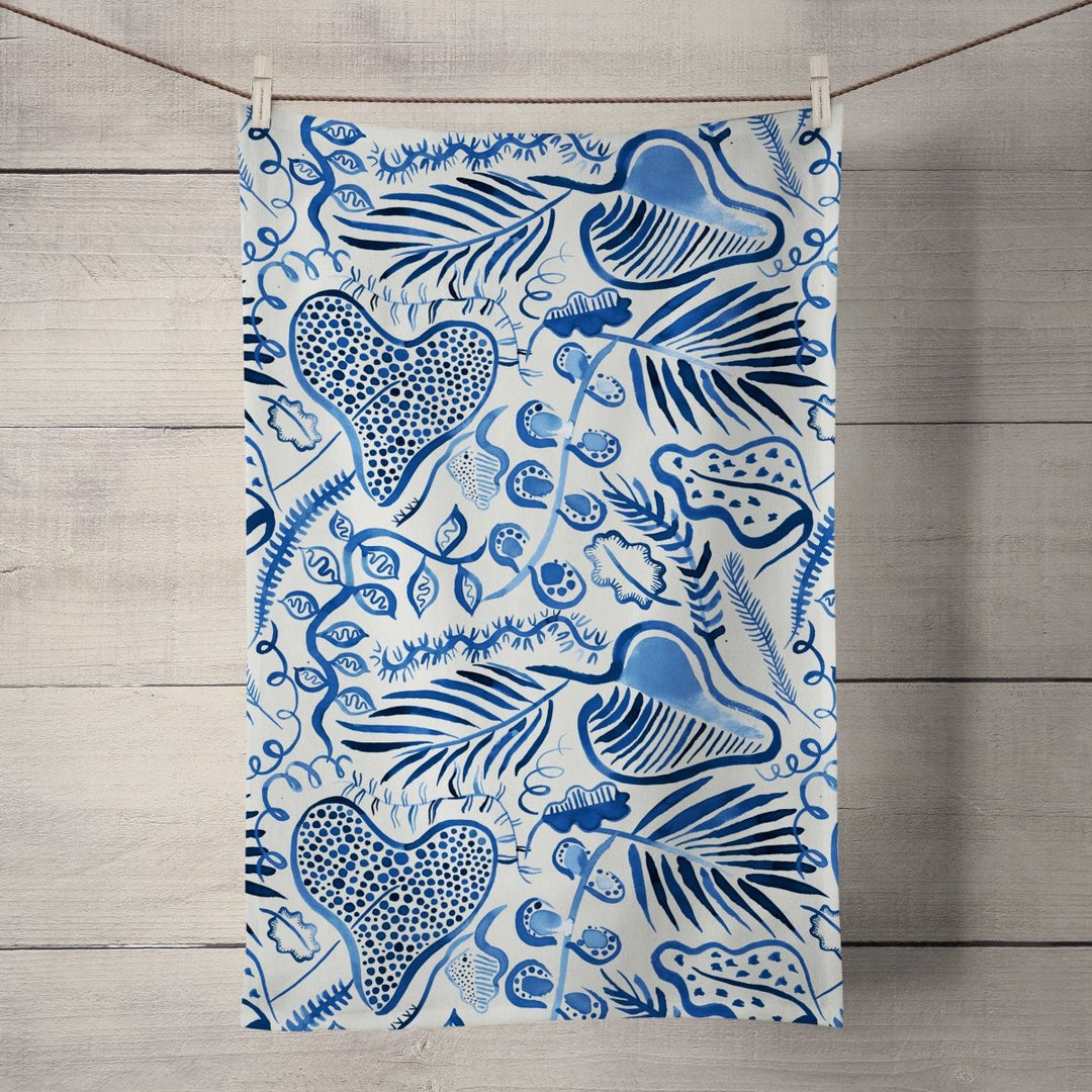 Tropical Forest Blue Tea Towel - Ninola Design - Wraptious