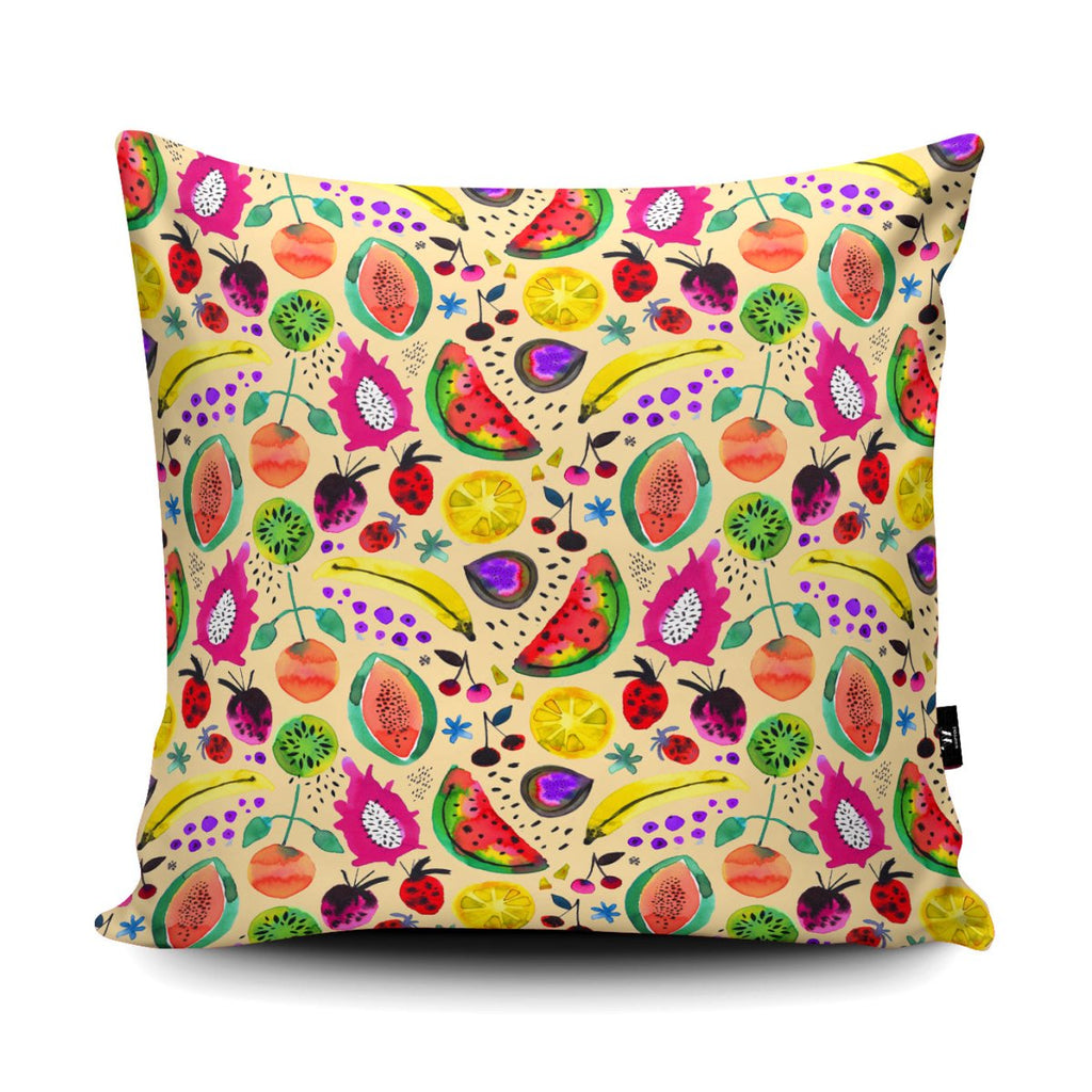 Tropical Fruits Yellow Cushion - Ninola Design - Wraptious