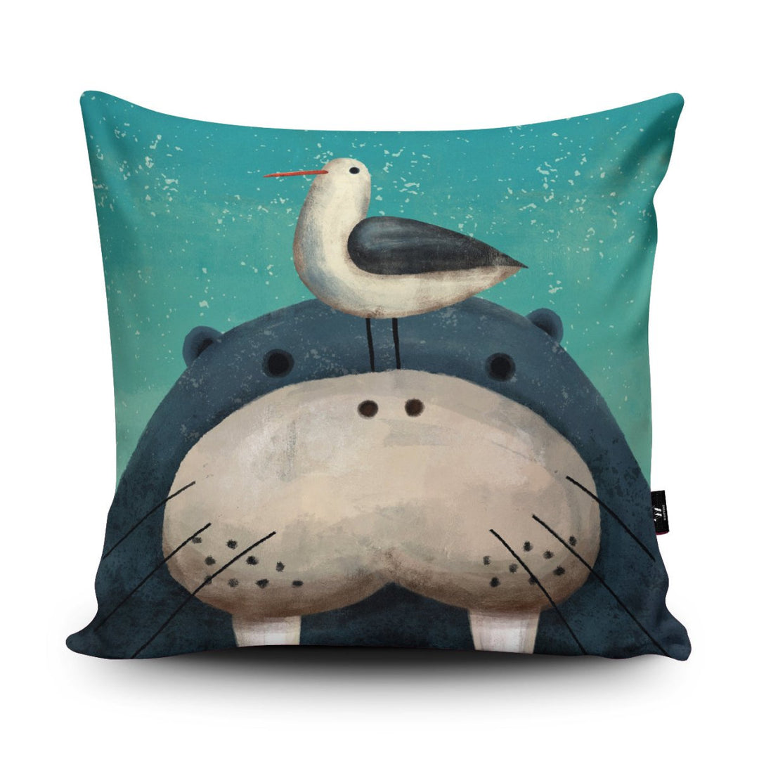Walrus Meets Seagull Cushion - Jonathan Willoughby - Wraptious