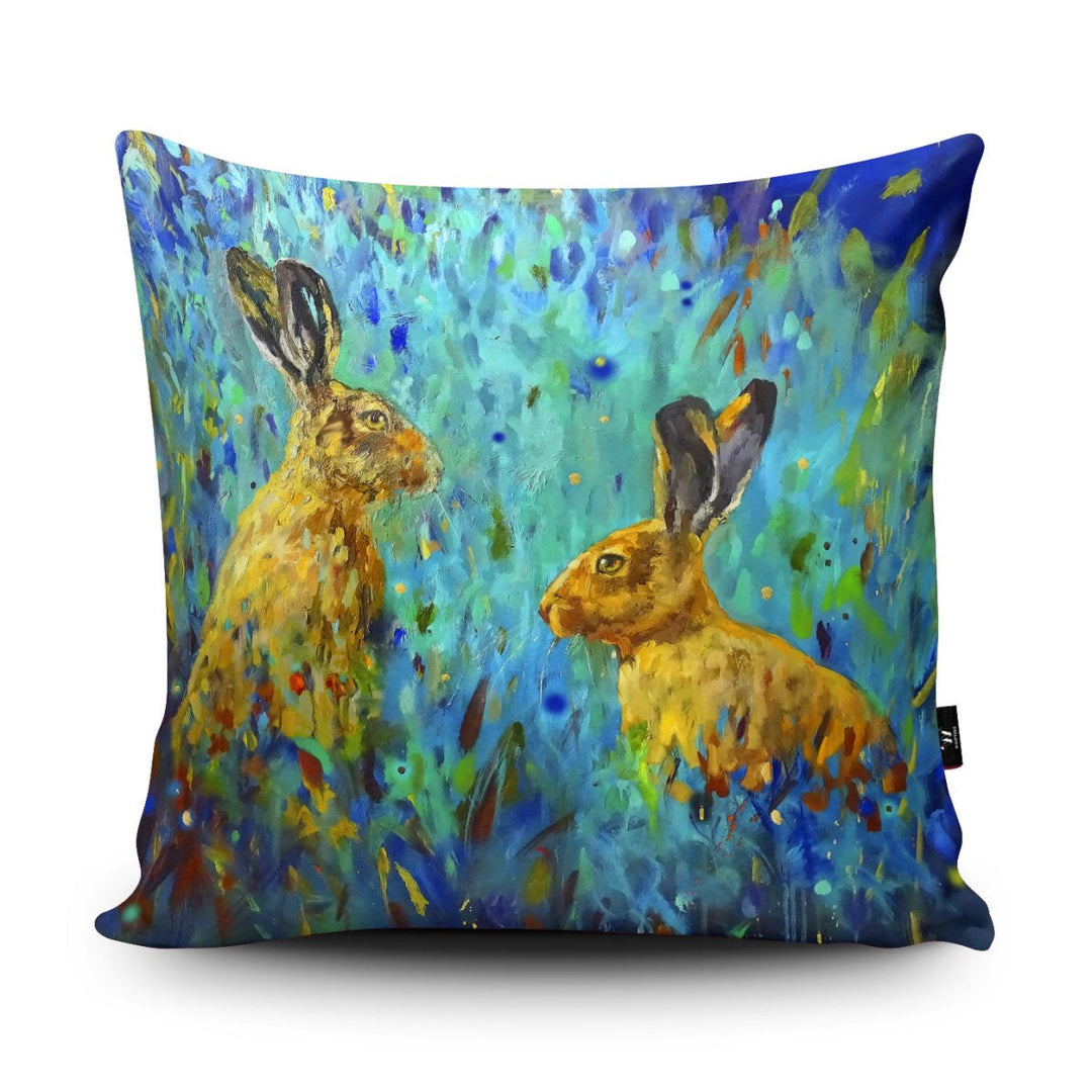 Wide Awake Hares Cushion - Sue Gardner - Wraptious
