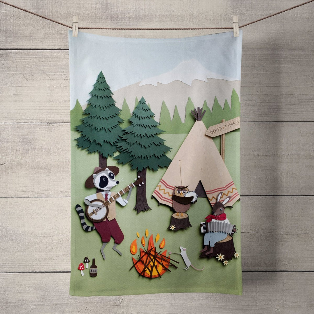 Woodland Camping Tea Towel - Rachael Edwards - Wraptious